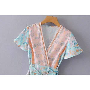 2021 New Allover Floral Print Belt Wrap Dress
