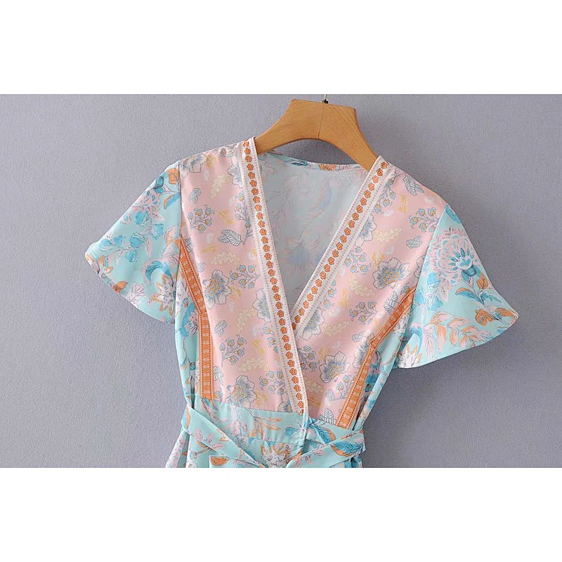 2021 New Allover Floral Print Belt Wrap Dress