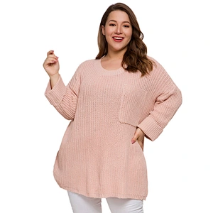 New Fashion Plus Size Pullover Plain Color big Pocket Decorate Oversize Knit Sweater Women