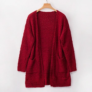 Ebay Hot sale Spring Autumn Ladies Sweater 7 Plain Color Fancy Knit Long Cardigan for Women