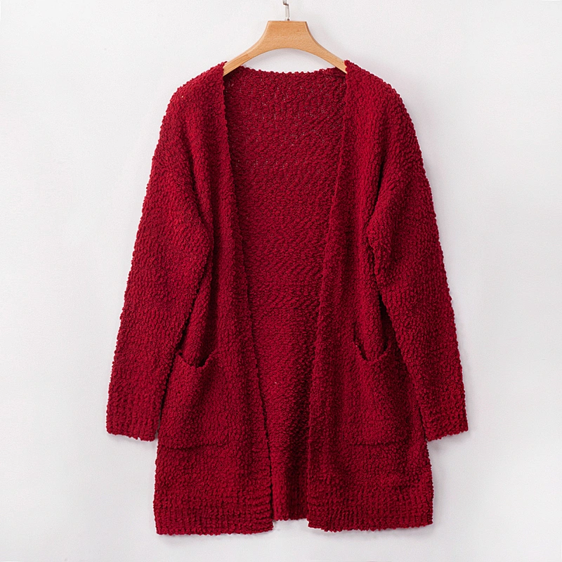 Ebay Hot sale Spring Autumn Ladies Sweater 7 Plain Color Fancy Knit Long Cardigan for Women