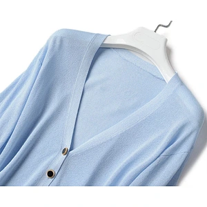 Factory Direct Women's Loose Ice Silk Knitwear Jumper Tops Button Up V-neck Knitted Cardigan Sweater