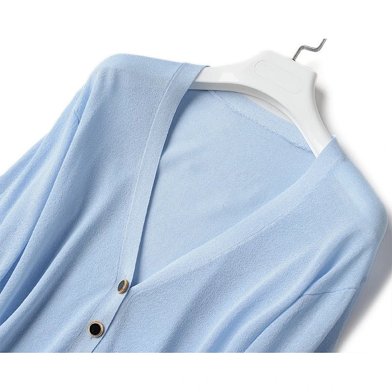 Factory Direct Women's Loose Ice Silk Knitwear Jumper Tops Button Up V-neck Knitted Cardigan Sweater