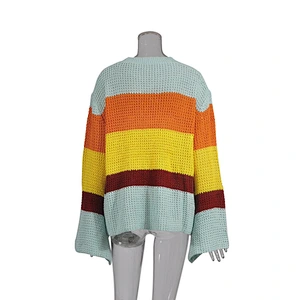 Three-Color Stitching Long-Sleeved Loose Pullover Sweater
