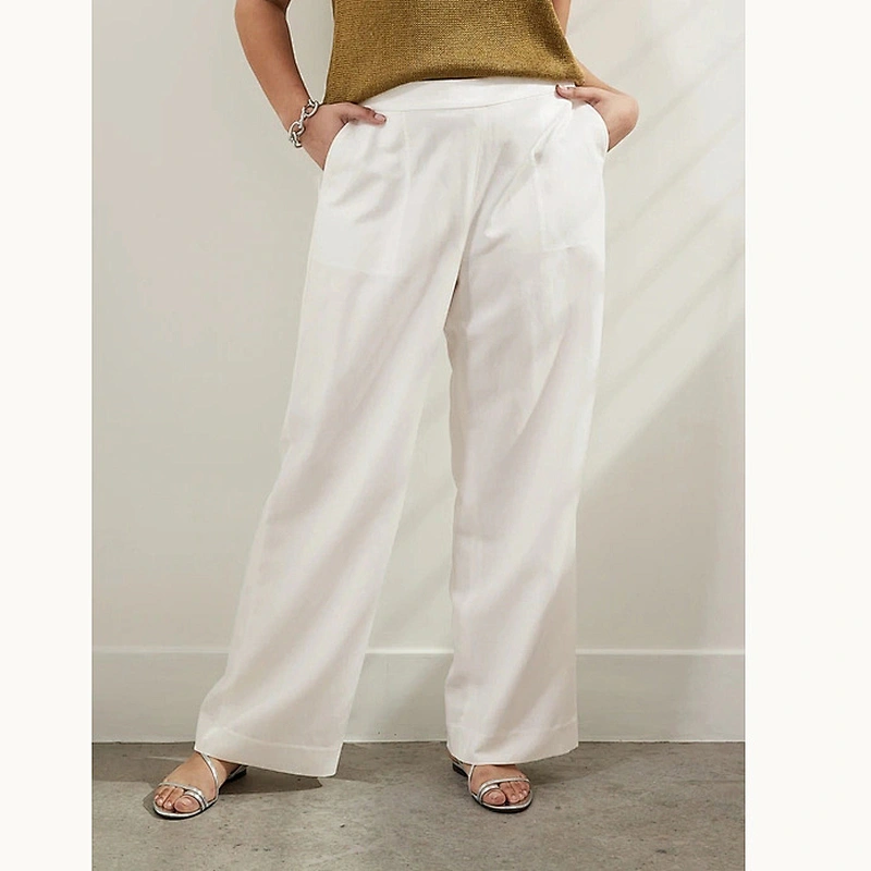 Best Price Straight Through Hip Full Length Leg Opening White Hight Rise Wide Leg Pull On Pant