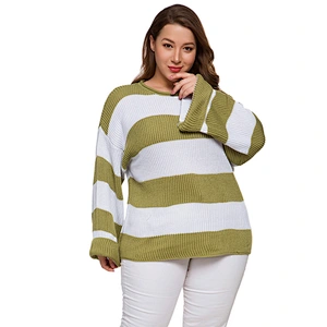 2019 US fat Women Knitting Sweater two color Stripe XXXXL Plus size Clothing Sweater