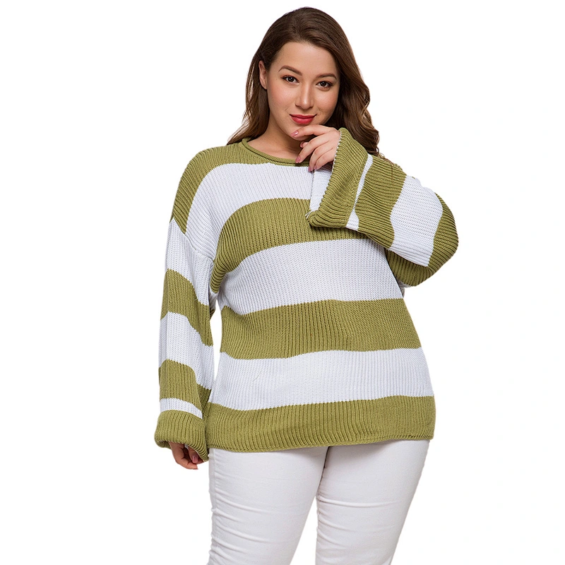 2019 US fat Women Knitting Sweater two color Stripe XXXXL Plus size Clothing Sweater