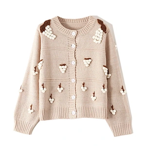 Amazon Hot OEM/ODM Crew Neck Long Sleeve knitted Three-dimensional grapes Button Up sweaters coat for women
