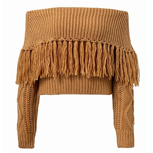 Wholesale Latest Design Womens Fall Thick Knitted Sexy Slash Tassel Sweater