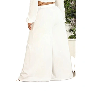 Hot Wholesale High Quality Subtle Pleated Office Wide Leg Women White Lounge Pants