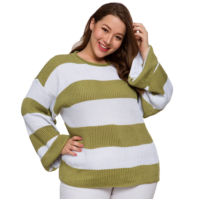 2019 US fat Women Knitting Sweater two color Stripe XXXXL Plus size Clothing Sweater