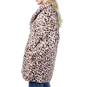 Custom Logo Womens Luxury Winter Jacket Outwear Faux Fur Leopard Printing Sherpa Fleece Jacket