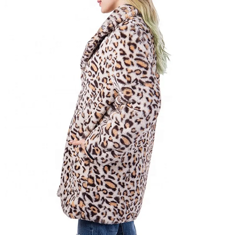 Custom Logo Womens Luxury Winter Jacket Outwear Faux Fur Leopard Printing Sherpa Fleece Jacket
