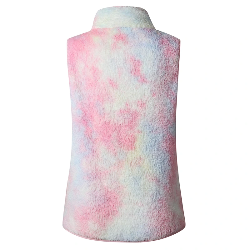 2021 Winter Warm Tie Dye Sherpa Fleece full zipper Vest Fleece Waistcoat for Women