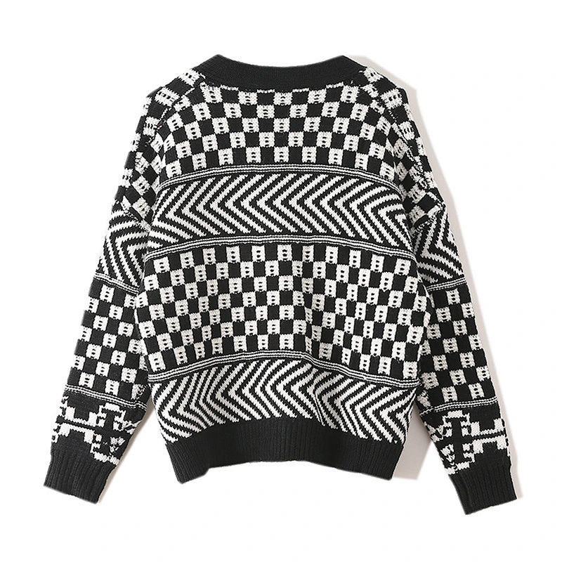 Women's Winter Fuzzy Long Sleeve Button-up V-Neck Knitting Cardigan High Waist Sweater Tops