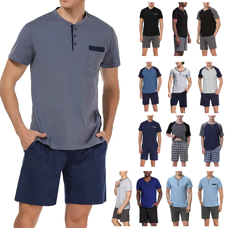 Customization men 100% cotton pyjamas set Short Sleeve Pajama Sets Super Soft Sleepwear Lounge Set casual pyjamas
