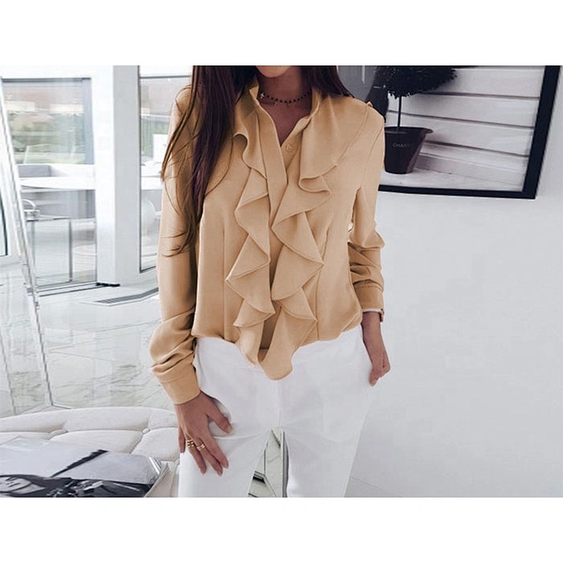 Wholesale Women Chiffon Flounce Shirt Long Sleeve Formal Clothes