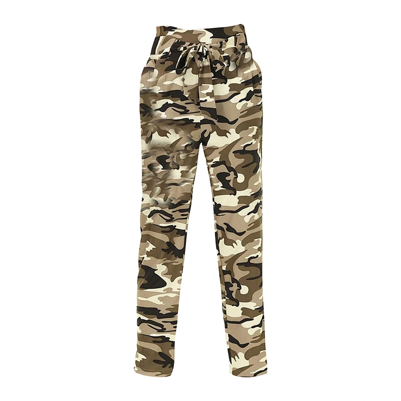 Factory Wholesale Ladies Pants with Belt Casual Elastic Waist Tie Dye Pants High Waist Trousers