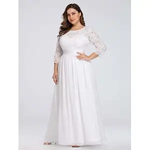 Factory Hot Selling Simple Plus Size Lace Evening Dress with Long Sleeves Party Dress