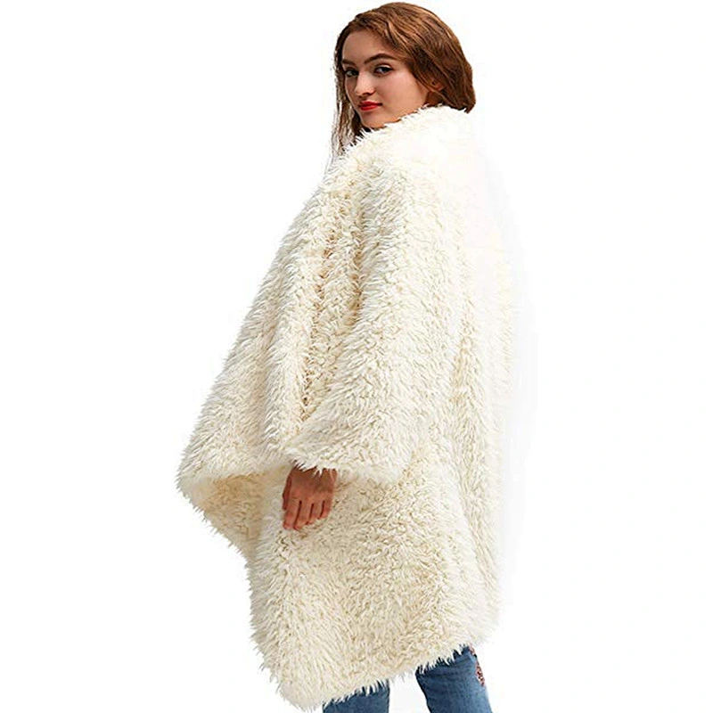 Amazon Hot Women's Fuzzy Lapel Open Front Outwear Sherpa Fleece Winter Warm Cardigan Coat