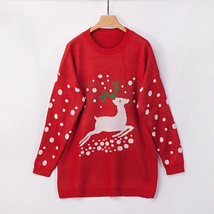 Wholesale Custom Pullover S-XXL Winter Snowman Snowflake Knitting Red Women's Sweater