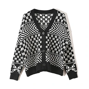 Women's Winter Fuzzy Long Sleeve Button-up V-Neck Knitting Cardigan High Waist Sweater Tops