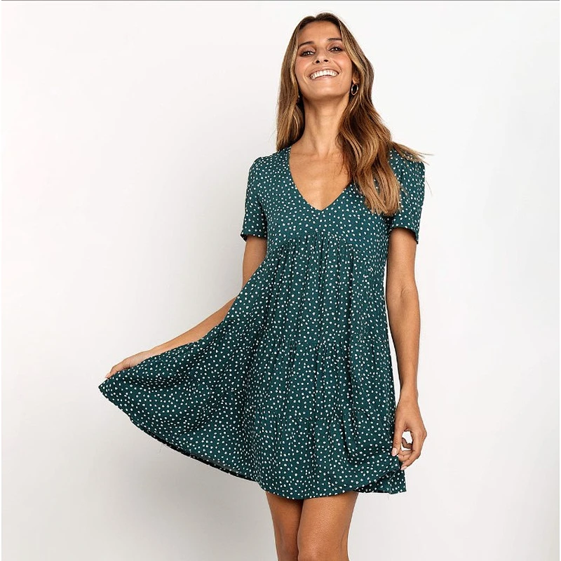 2021 New Arrival Ditsy Floral Surplice Front Babydoll Dress  Ladies Dresses Elegant