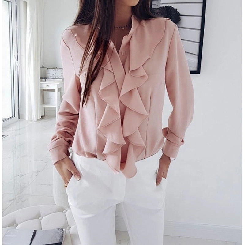Wholesale Women Chiffon Flounce Shirt Long Sleeve Formal Clothes