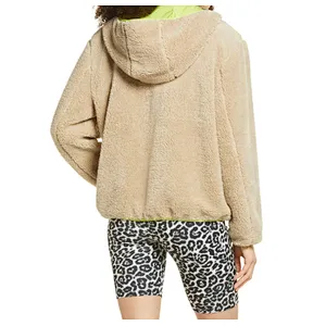 Custom Logo Winter Warm Fax Fur Outwear Full Zipper Solid Color Sherpa Fleece Jacket with Pocket