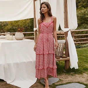 2021 New Arrival Ditsy Floral Shirred Ruffle Hem Cami Dress Ladies Dresses Elegant