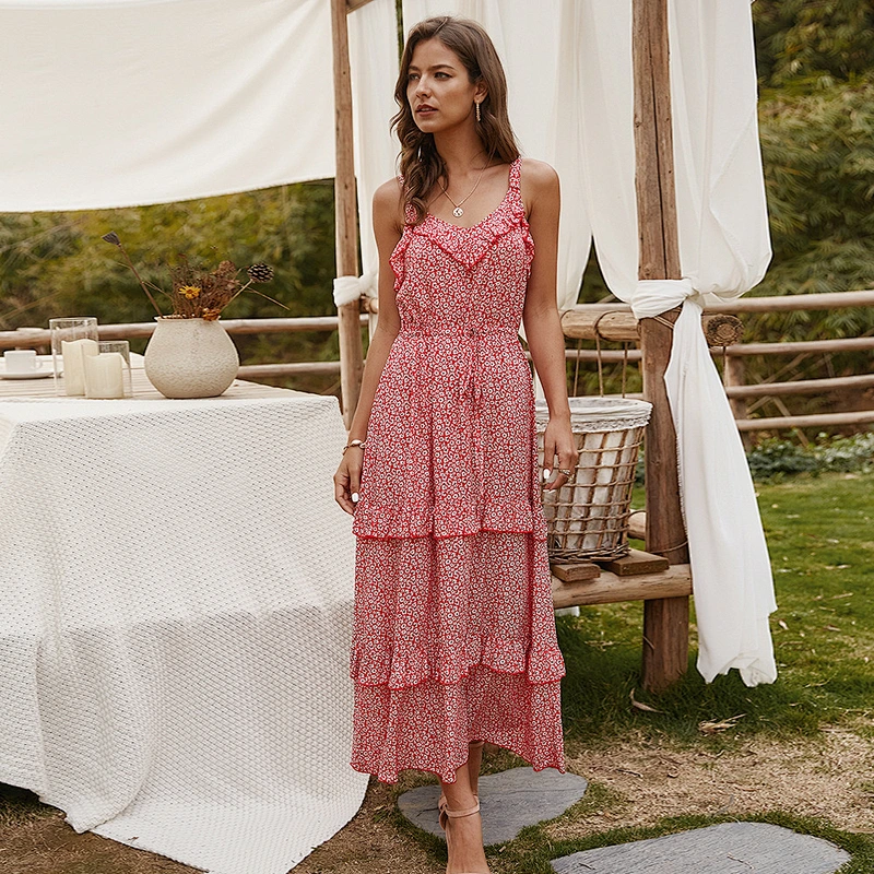 2021 New Arrival Ditsy Floral Shirred Ruffle Hem Cami Dress Ladies Dresses Elegant