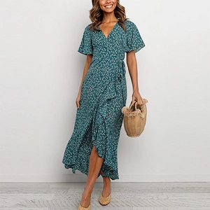 New Arrival Ditsy Floral Belted Wrap Dress ladies dresses 2021 elegant