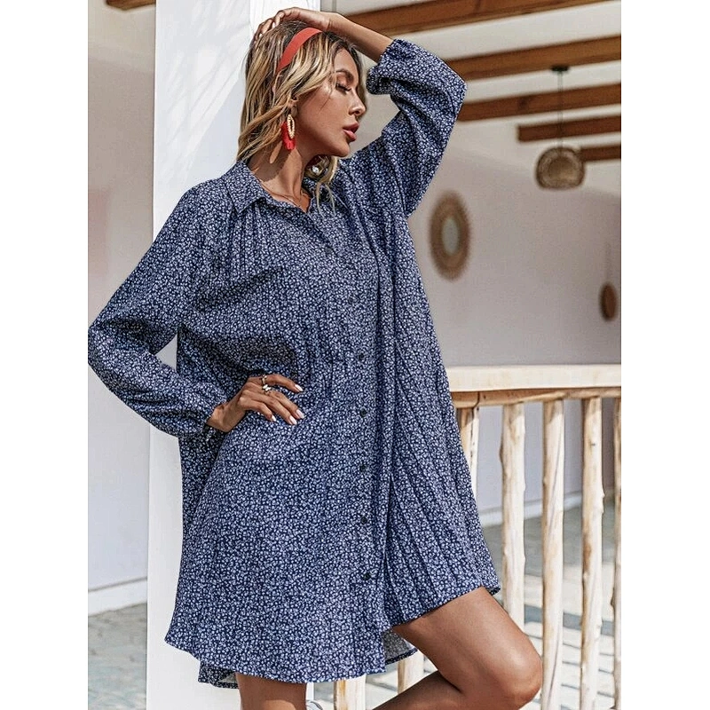 2021 New Arrival Ditsy Floral Button Front Shirt Dress  ladies dresses elegant