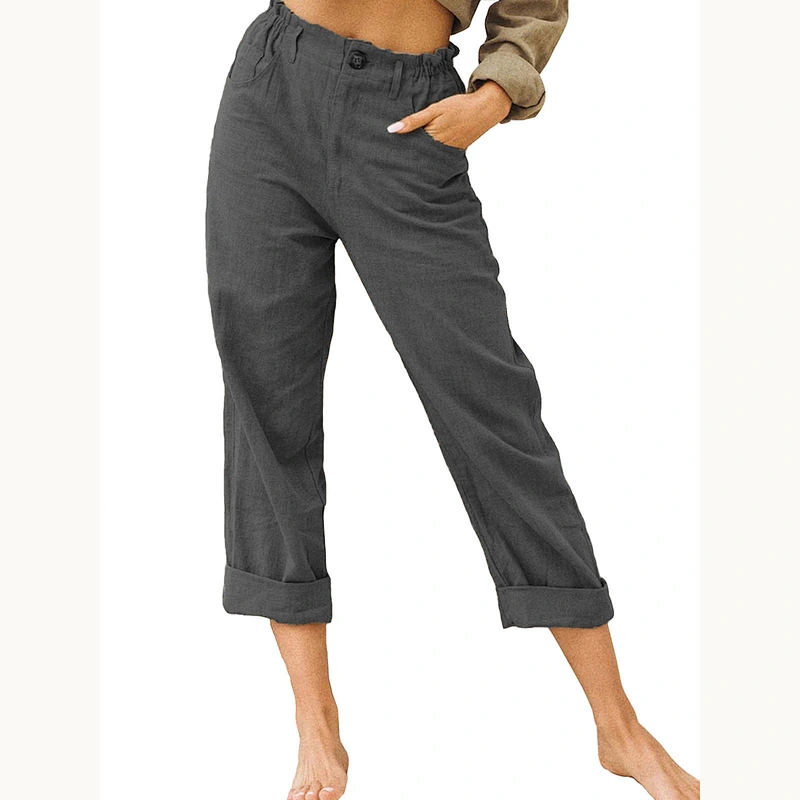 Factory sale Wish and Amazon's new style pure color cotton linen trousers women's fashion loose-waisted slacks