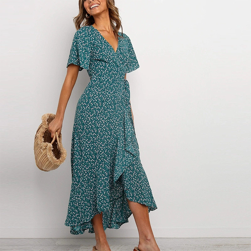 New Arrival Ditsy Floral Belted Wrap Dress ladies dresses 2021 elegant