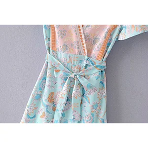 2021 New Allover Floral Print Belt Wrap Dress
