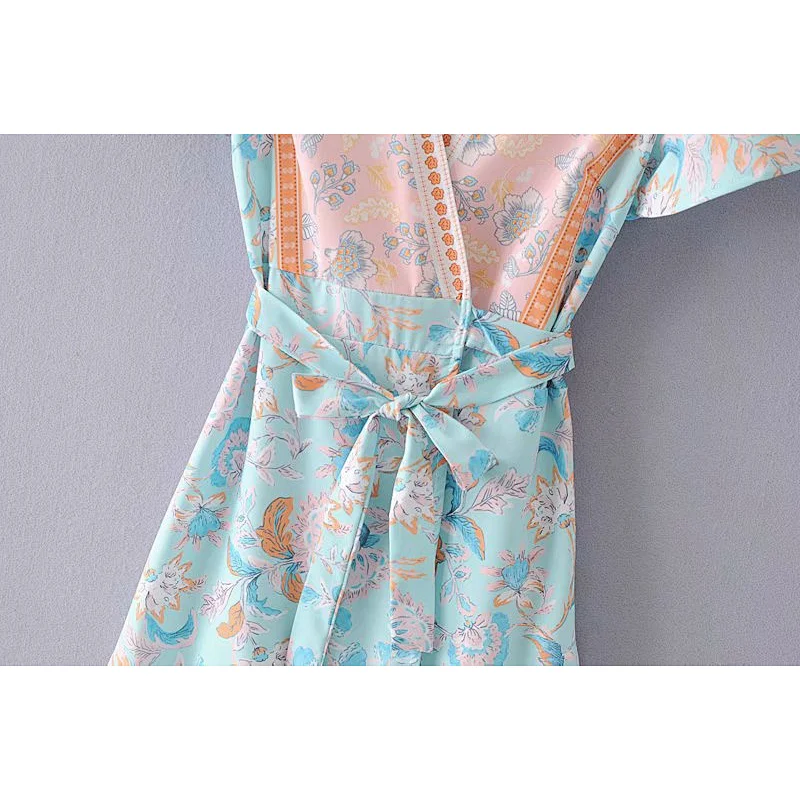 2021 New Allover Floral Print Belt Wrap Dress
