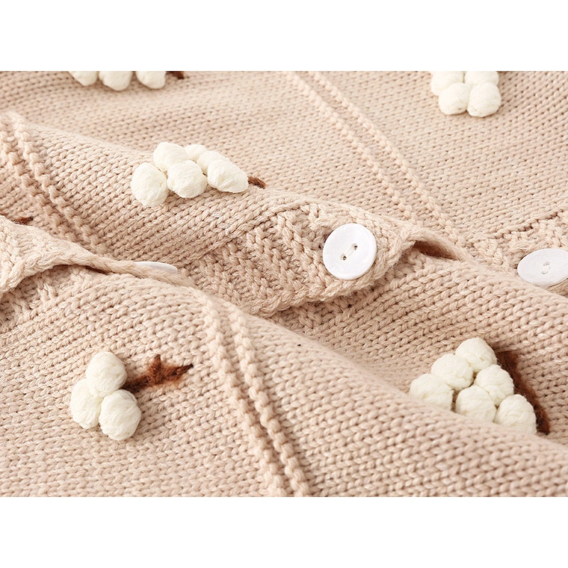 Amazon Hot OEM/ODM Crew Neck Long Sleeve knitted Three-dimensional grapes Button Up sweaters coat for women