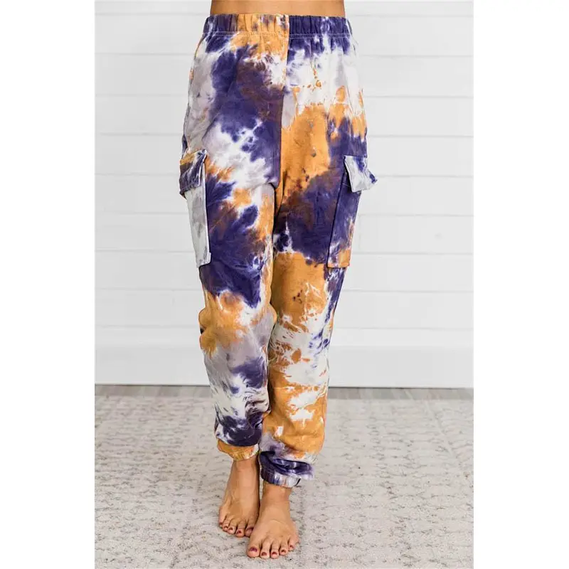 Fashion Women Apparel Cotton Side bigger pockets Waist Full Length Tie Dye Harem Jogger Pants