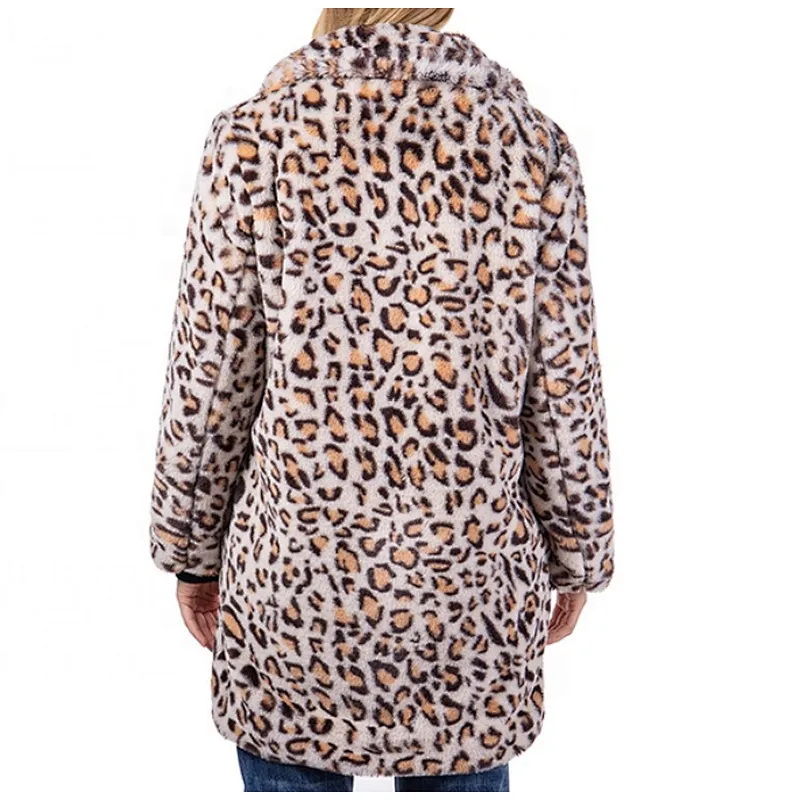 Custom Logo Womens Luxury Winter Jacket Outwear Faux Fur Leopard Printing Sherpa Fleece Jacket