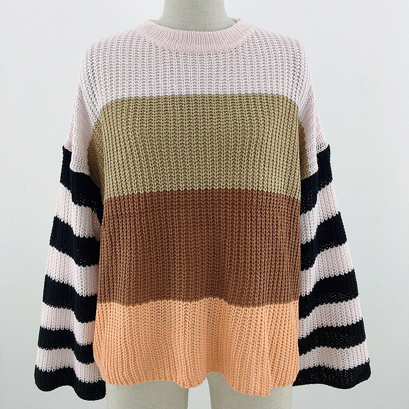 WInter new Loose Pullover S-XL Multi Color Striped Knitting Ladies Commuting Sweater