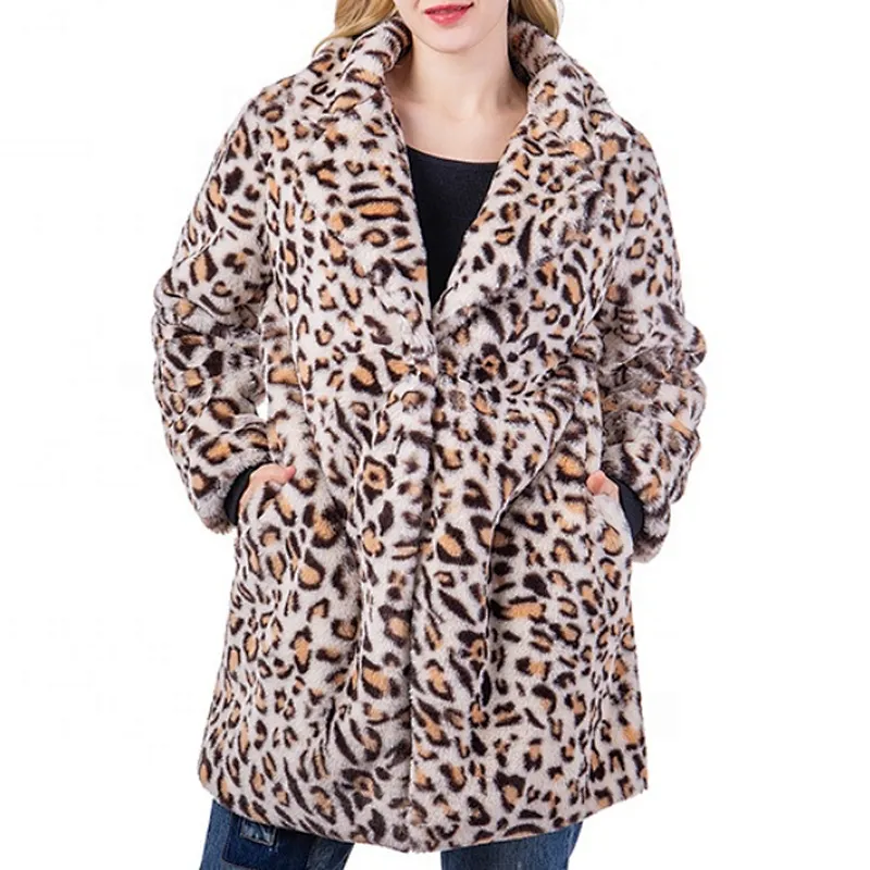 Custom Logo Womens Luxury Winter Jacket Outwear Faux Fur Leopard Printing Sherpa Fleece Jacket