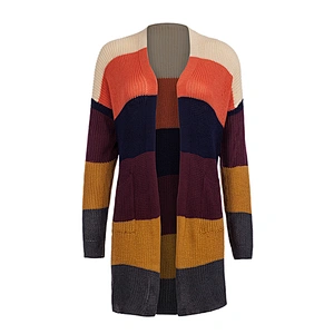 New Fancy Ladies Top Clothing Multicolor Striped Rainbow Long Knitted Sweater Cardigan