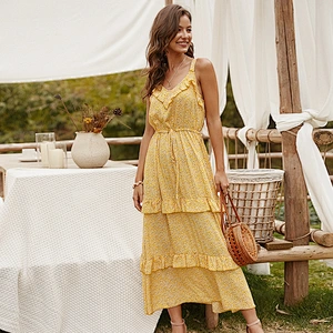 2021 New Arrival Ditsy Floral Shirred Ruffle Hem Cami Dress Ladies Dresses Elegant