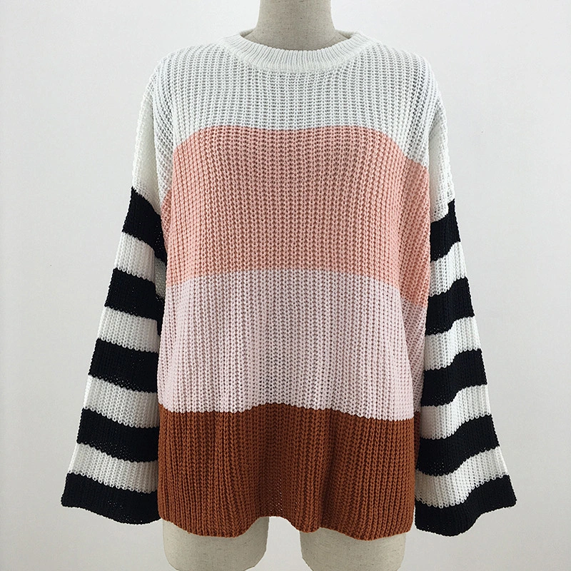 WInter new Loose Pullover S-XL Multi Color Striped Knitting Ladies Commuting Sweater