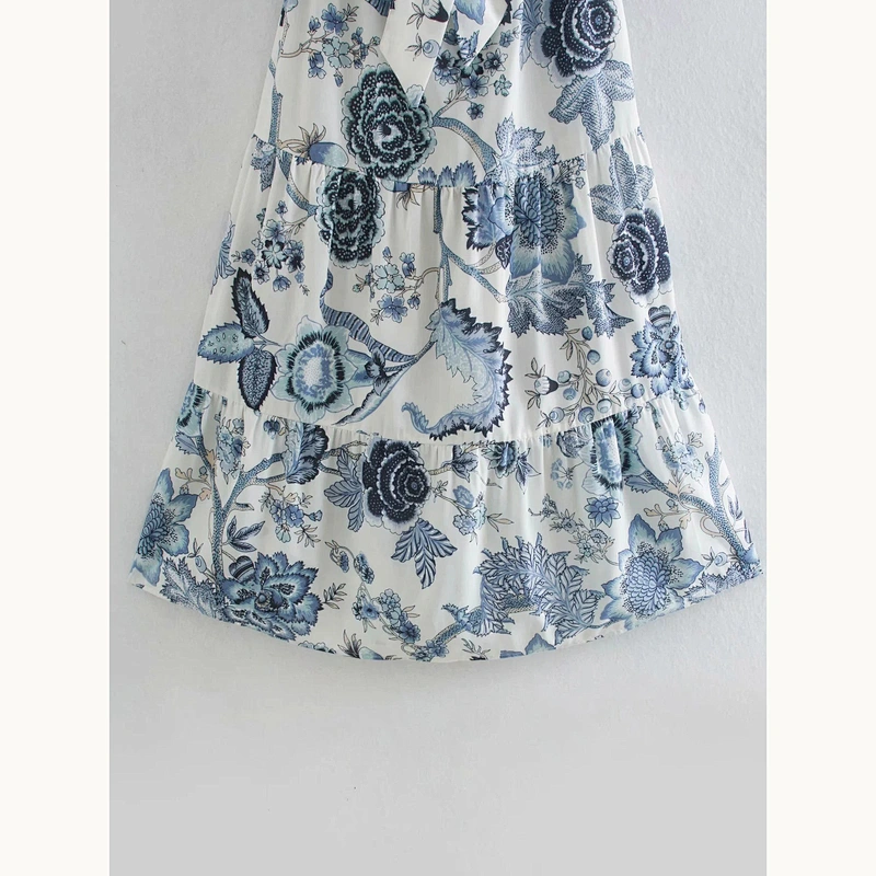 2021 New Floral Bardot Shirred Back Belted Ruffle Hem Dress