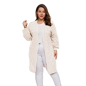 New Autumn Ladies long sweater white Hollow Knitting Women Plus size Cardigan Sweaters