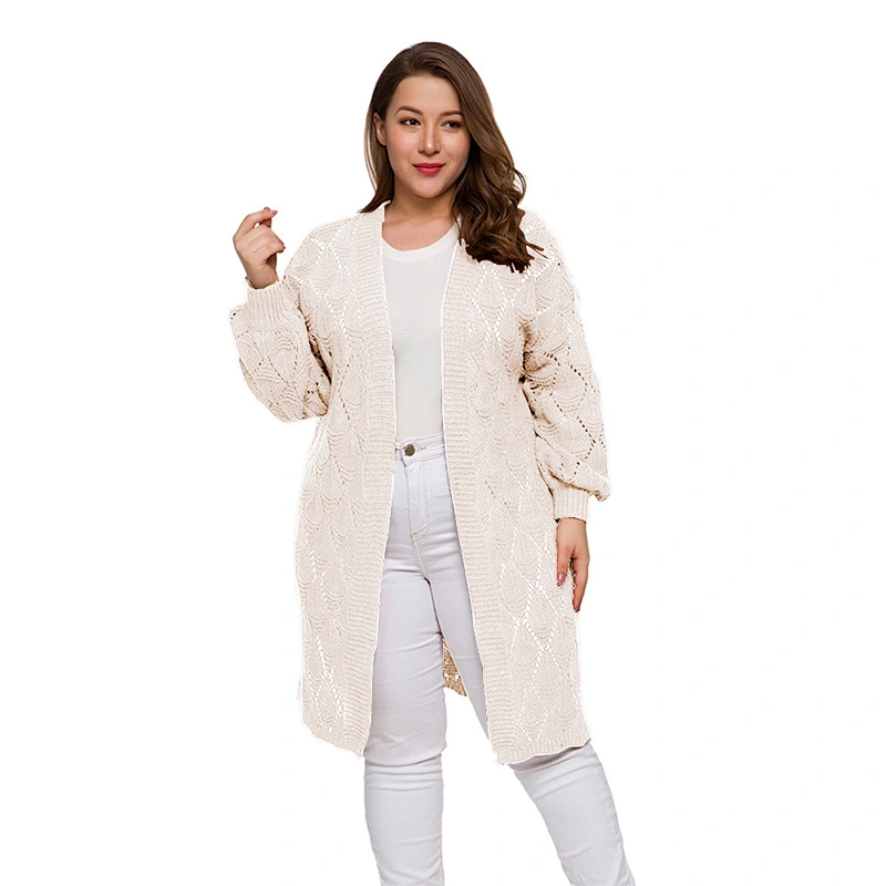 New Autumn Ladies long sweater white Hollow Knitting Women Plus size Cardigan Sweaters