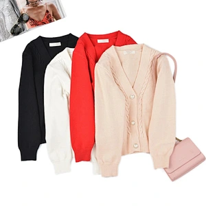 Amazon Hot Selling Women's Long Sleeve Button-up V-Neck Knitting Crop Sweater Cardigan