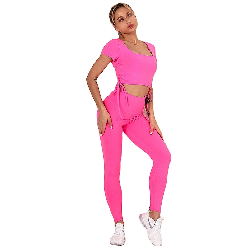 LilyFashion New solid color spliced bow yoga belt yoga suit women sports running jacket yoga suit